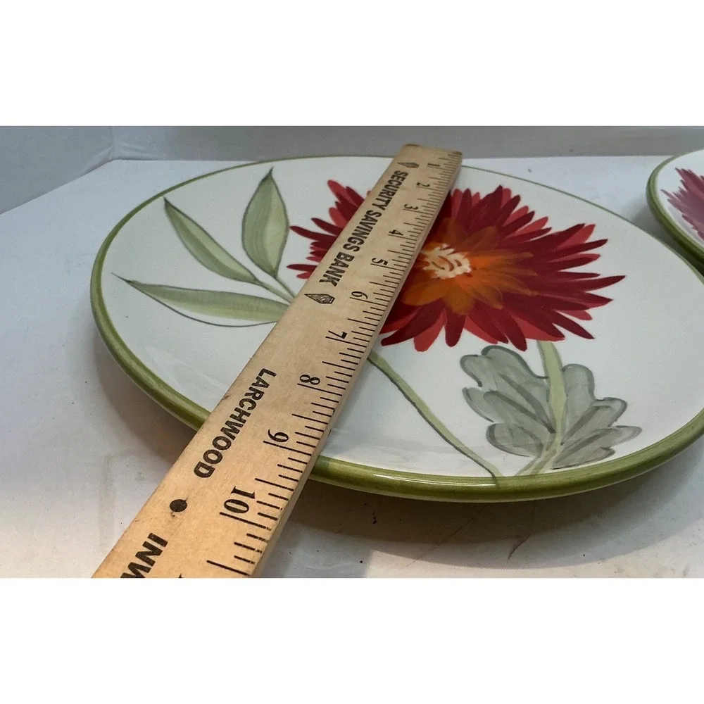 Dansk Lime Twist Dahlia Accent Salad Plates Handpainted Floral Set of 2 8.25